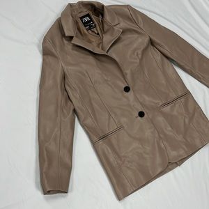 Zara Light Brown Faux Leather Blazer